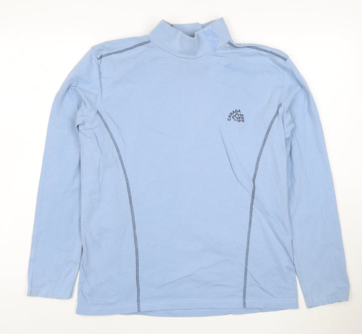 Atlas For Men Blue Long Sleeve High Neck Cotton T-Shirt Men's Small