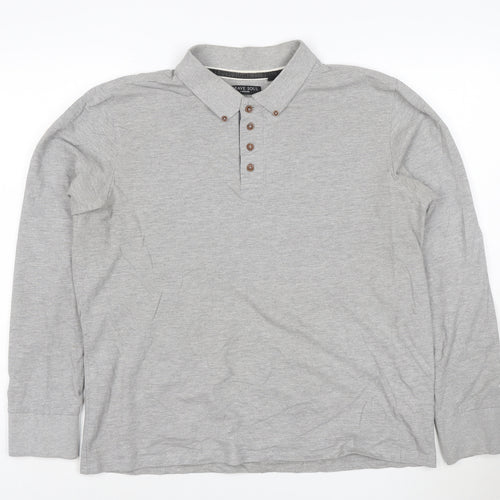 Brave Soul London Men's Grey Long Sleeve Polo Shirt XL Classic Fit