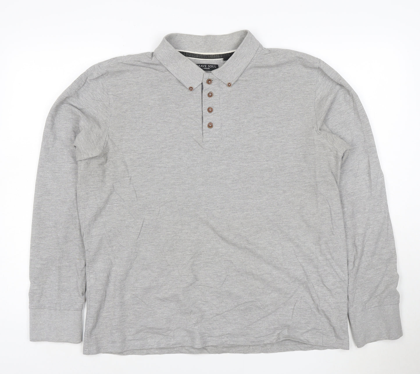 Brave Soul London Men's Grey Long Sleeve Polo Shirt XL Classic Fit