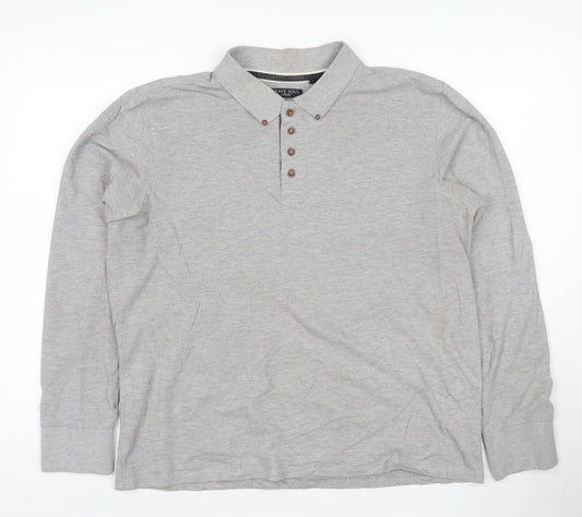 Brave Soul London Men's Grey Long Sleeve Polo Shirt XL Classic Fit
