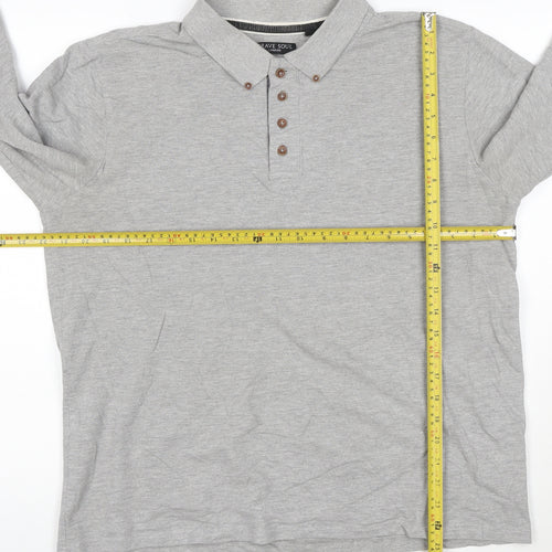 Brave Soul London Men's Grey Long Sleeve Polo Shirt XL Classic Fit