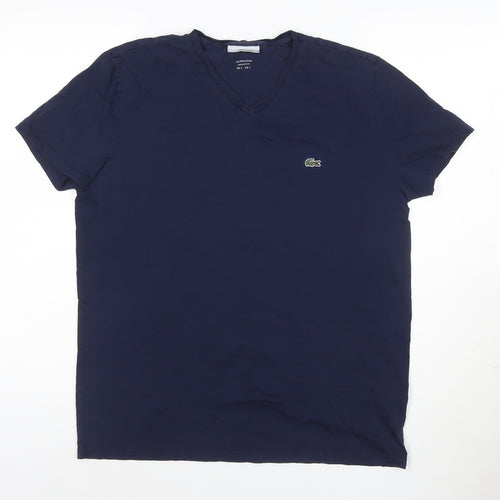 Lacoste Men's Blue Regular Fit V-Neck Cotton T-Shirt Size S