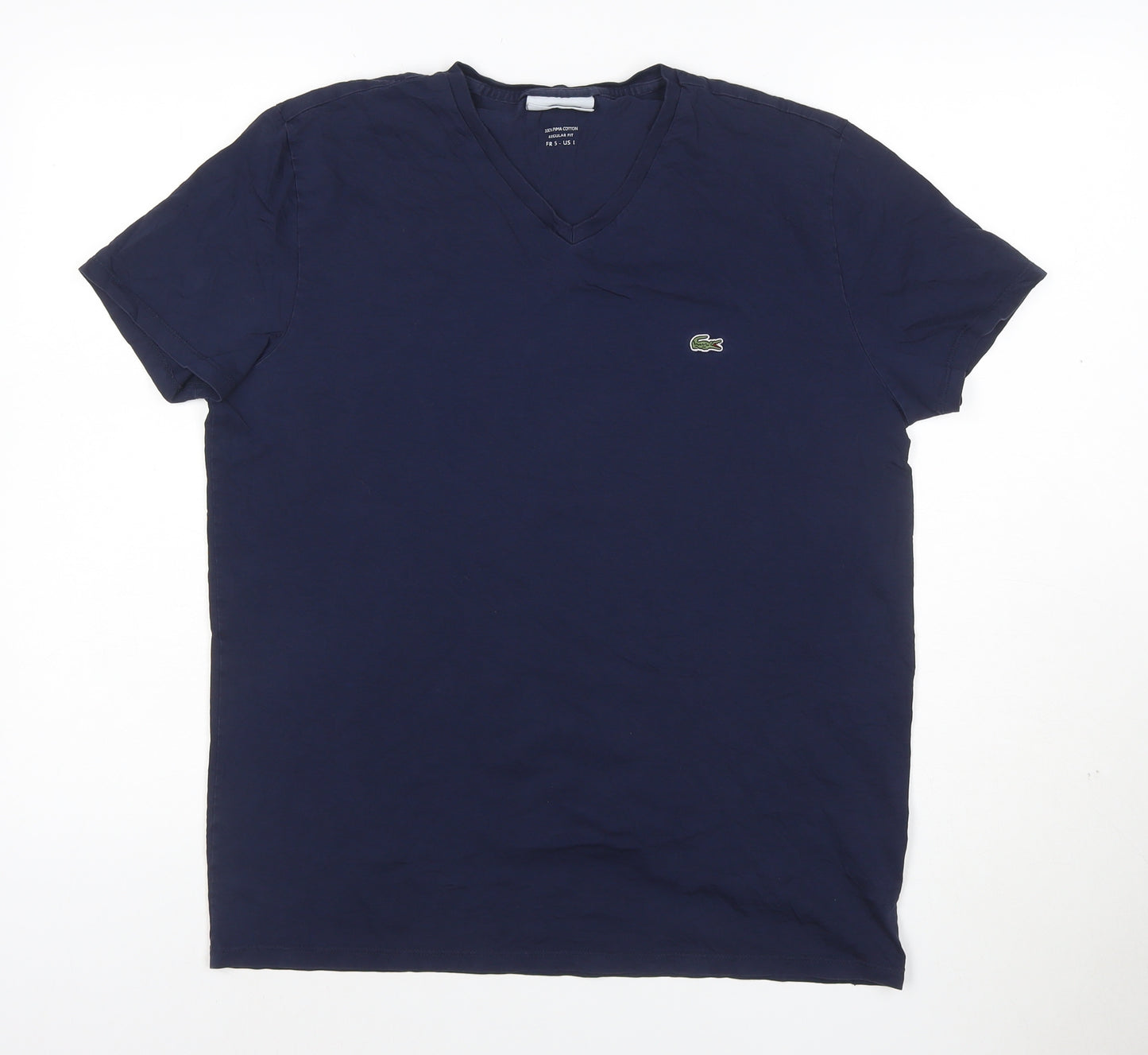 Lacoste Men's Blue Regular Fit V-Neck Cotton T-Shirt Size S