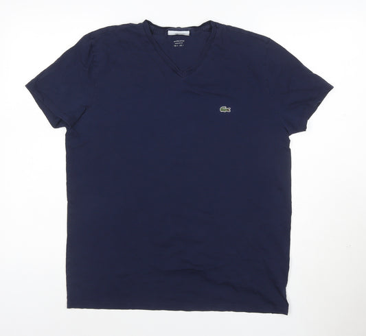 Lacoste Men's Blue Regular Fit V-Neck Cotton T-Shirt Size S