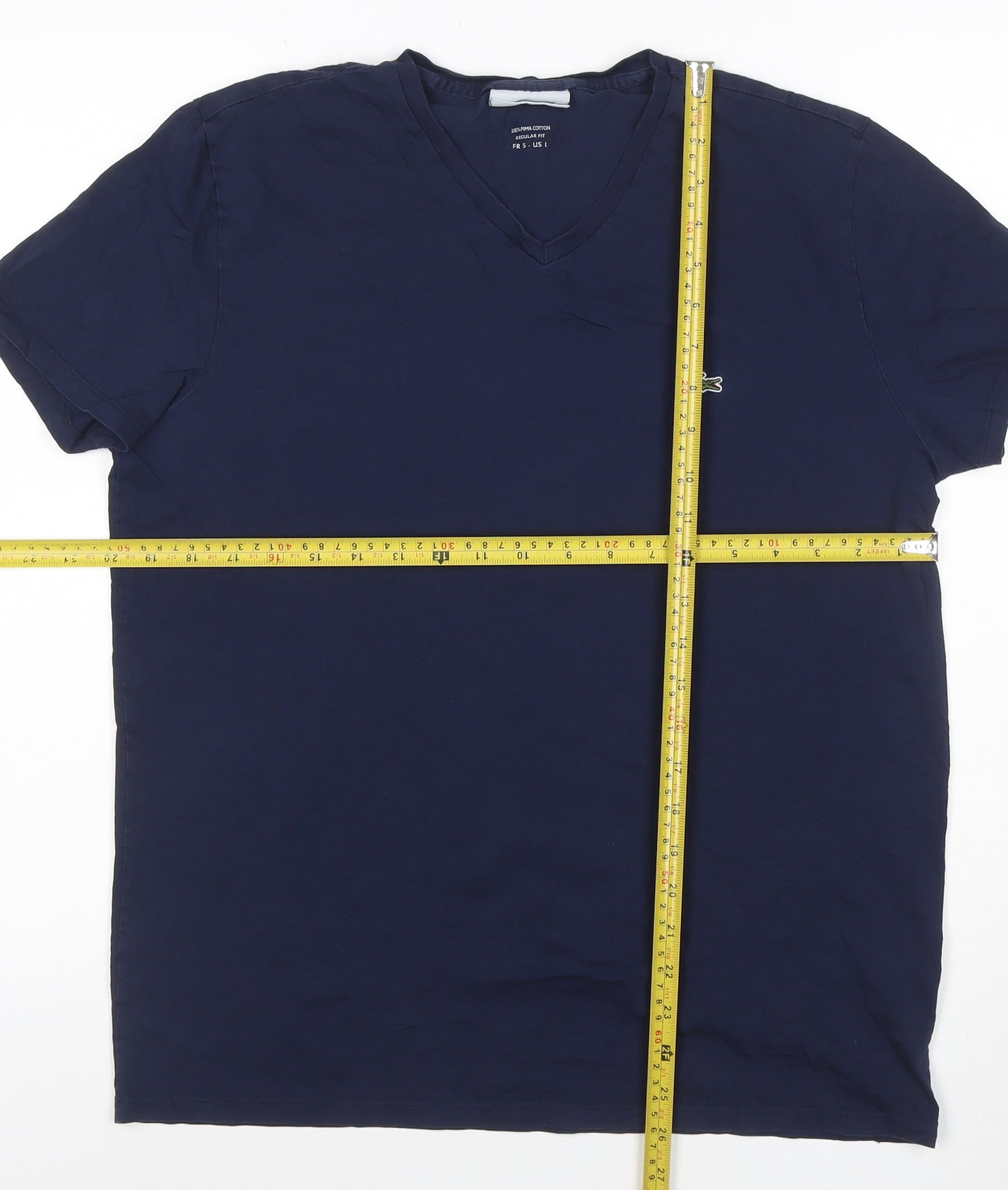 Lacoste Men's Blue Regular Fit V-Neck Cotton T-Shirt Size S