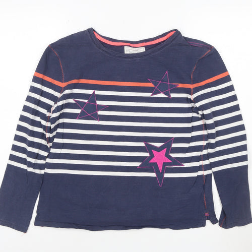 White Stuff Women's Blue Striped Star Cotton Long Sleeve T-Shirt Size 12
