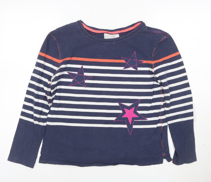 White Stuff Women's Blue Striped Star Cotton Long Sleeve T-Shirt Size 12