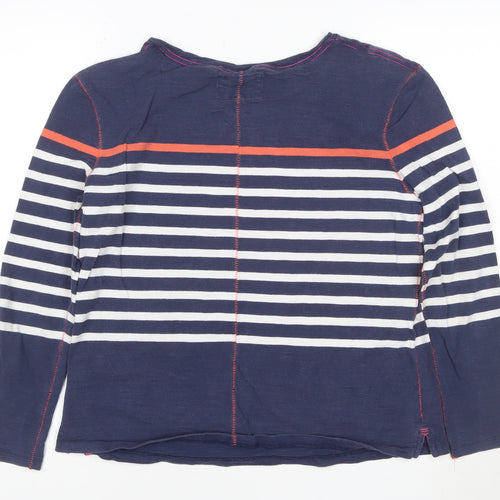 White Stuff Women's Blue Striped Star Cotton Long Sleeve T-Shirt Size 12
