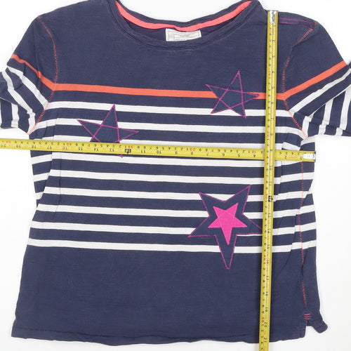 White Stuff Women's Blue Striped Star Cotton Long Sleeve T-Shirt Size 12