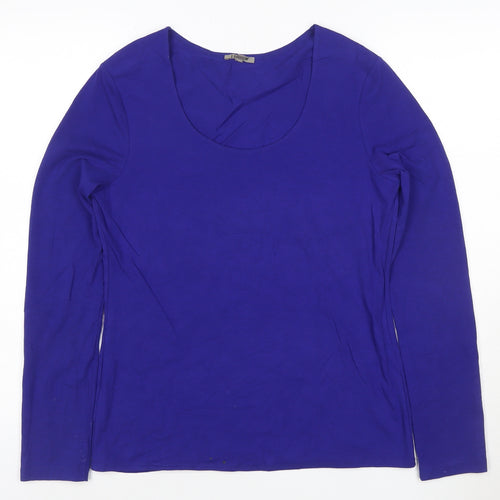 Jigsaw Women's Blue Long Sleeve Cotton Blend Scoop Neck Top Size L