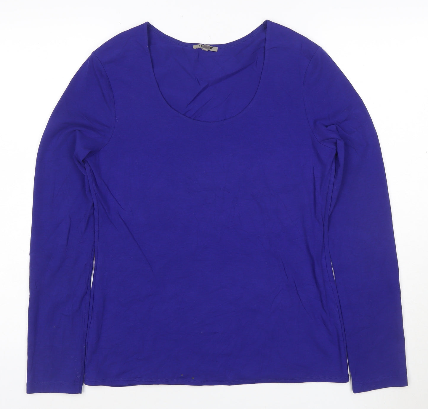 Jigsaw Women's Blue Long Sleeve Cotton Blend Scoop Neck Top Size L