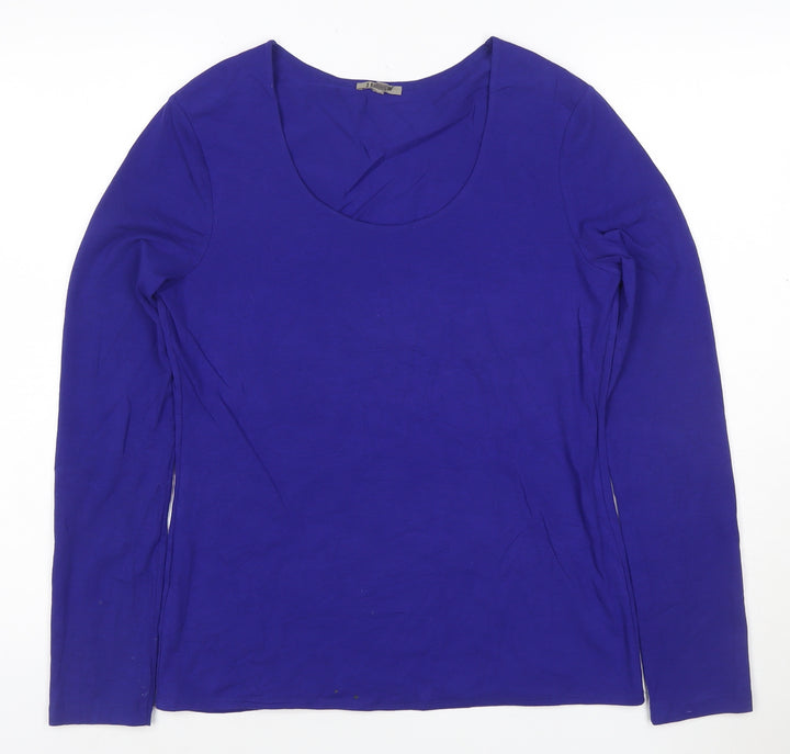 Jigsaw Women's Blue Long Sleeve Cotton Blend Scoop Neck Top Size L