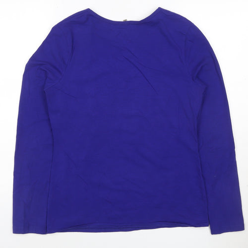 Jigsaw Women's Blue Long Sleeve Cotton Blend Scoop Neck Top Size L