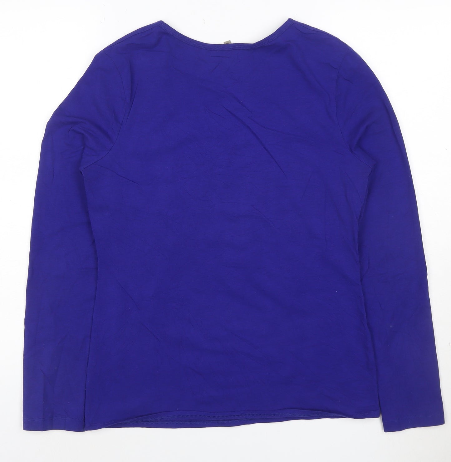 Jigsaw Women's Blue Long Sleeve Cotton Blend Scoop Neck Top Size L