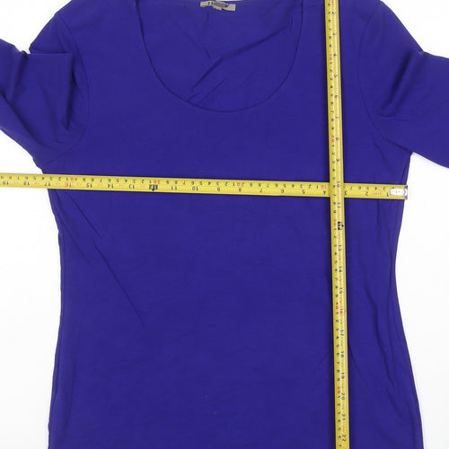 Jigsaw Women's Blue Long Sleeve Cotton Blend Scoop Neck Top Size L