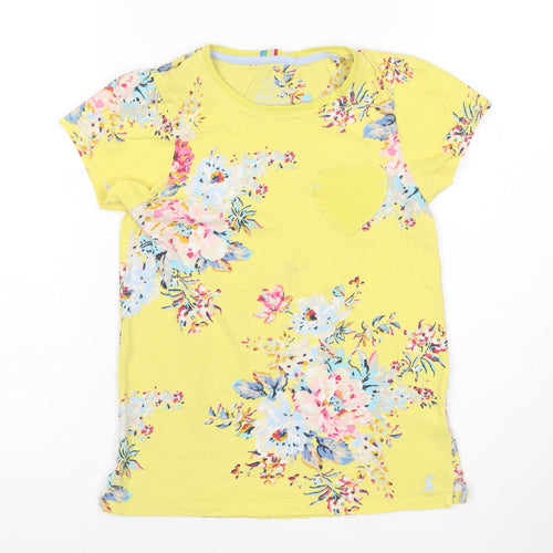 Joules Girls Yellow Floral Cotton T-Shirt Age 11 Years Short Sleeve