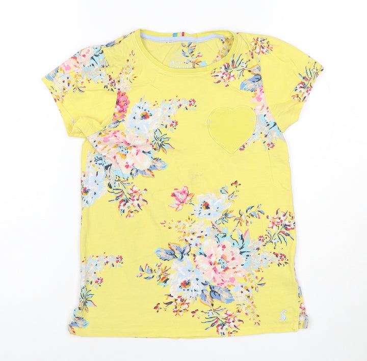Joules Girls Yellow Floral Cotton T-Shirt Age 11 Years Short Sleeve