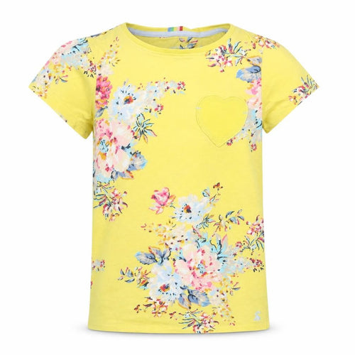 Joules Girls Yellow Floral Cotton T-Shirt Age 11 Years Short Sleeve