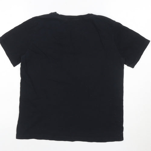 Pull&Bear Women Black Anti-Poser Embroidered Cotton T-Shirt S
