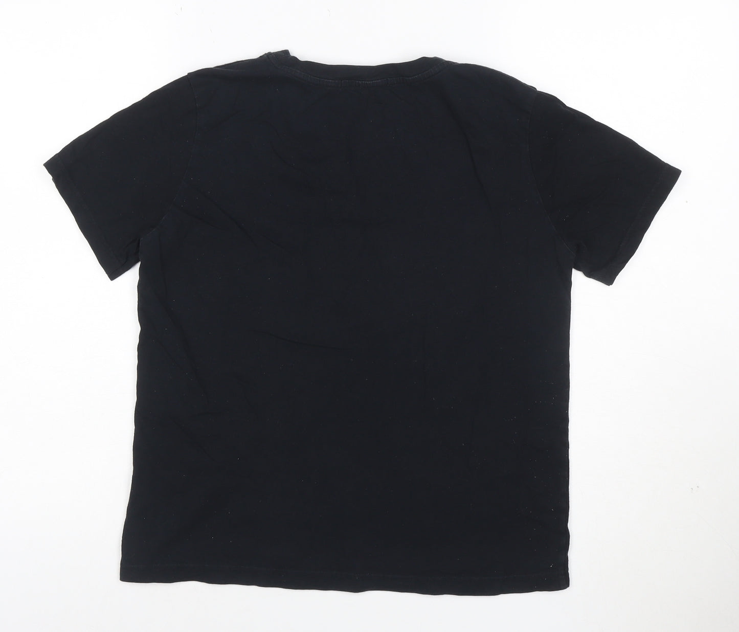 Pull&Bear Women Black Anti-Poser Embroidered Cotton T-Shirt S
