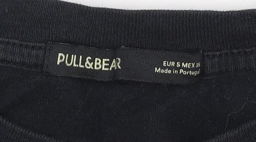 Pull&Bear Women Black Anti-Poser Embroidered Cotton T-Shirt S
