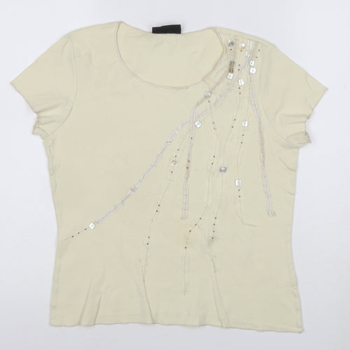 Principles Women's Beige Sequin Short Sleeve Cotton T-Shirt Size 14