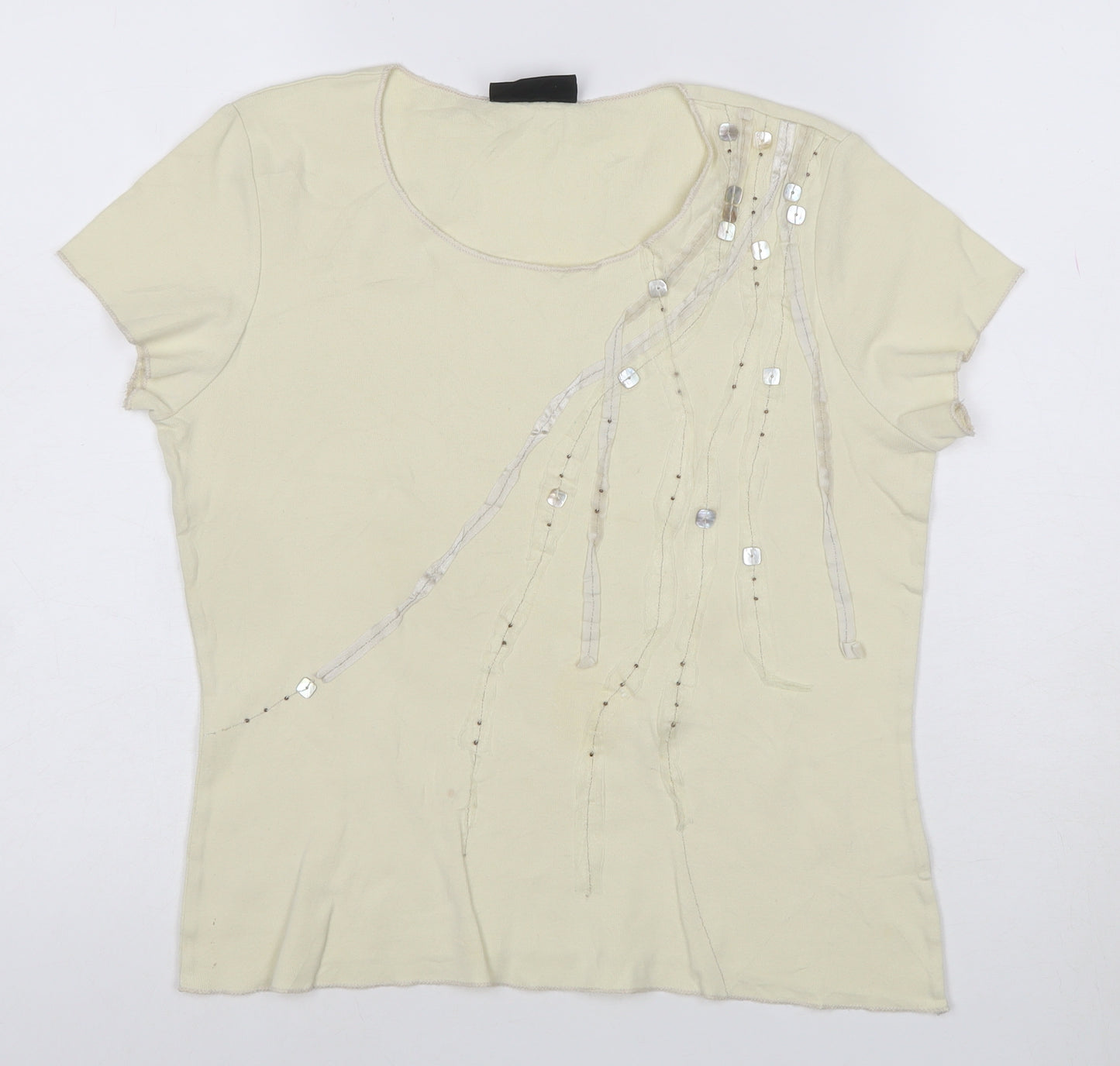 Principles Women's Beige Sequin Short Sleeve Cotton T-Shirt Size 14