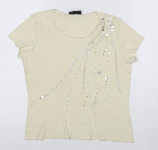Principles Women's Beige Sequin Short Sleeve Cotton T-Shirt Size 14