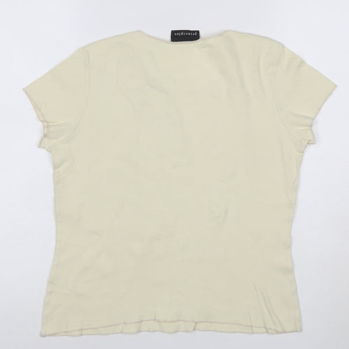 Principles Women's Beige Sequin Short Sleeve Cotton T-Shirt Size 14