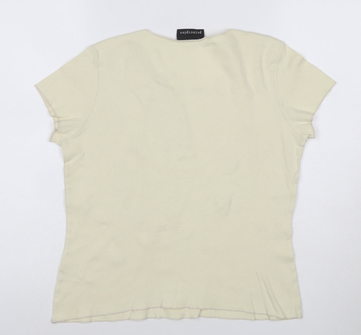Principles Women's Beige Sequin Short Sleeve Cotton T-Shirt Size 14
