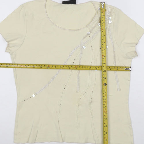 Principles Women's Beige Sequin Short Sleeve Cotton T-Shirt Size 14