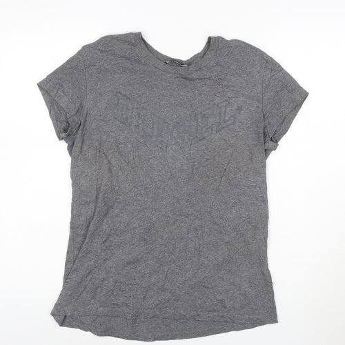 Diesel Women Grey Cotton Logo T-Shirt L Casual Short Sleeve