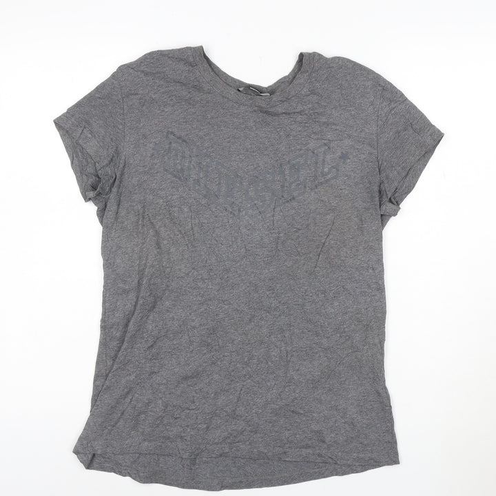 Diesel Women Grey Cotton Logo T-Shirt L Casual Short Sleeve