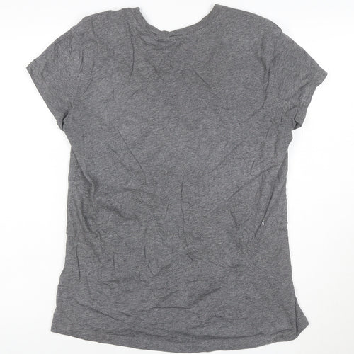 Diesel Women Grey Cotton Logo T-Shirt L Casual Short Sleeve