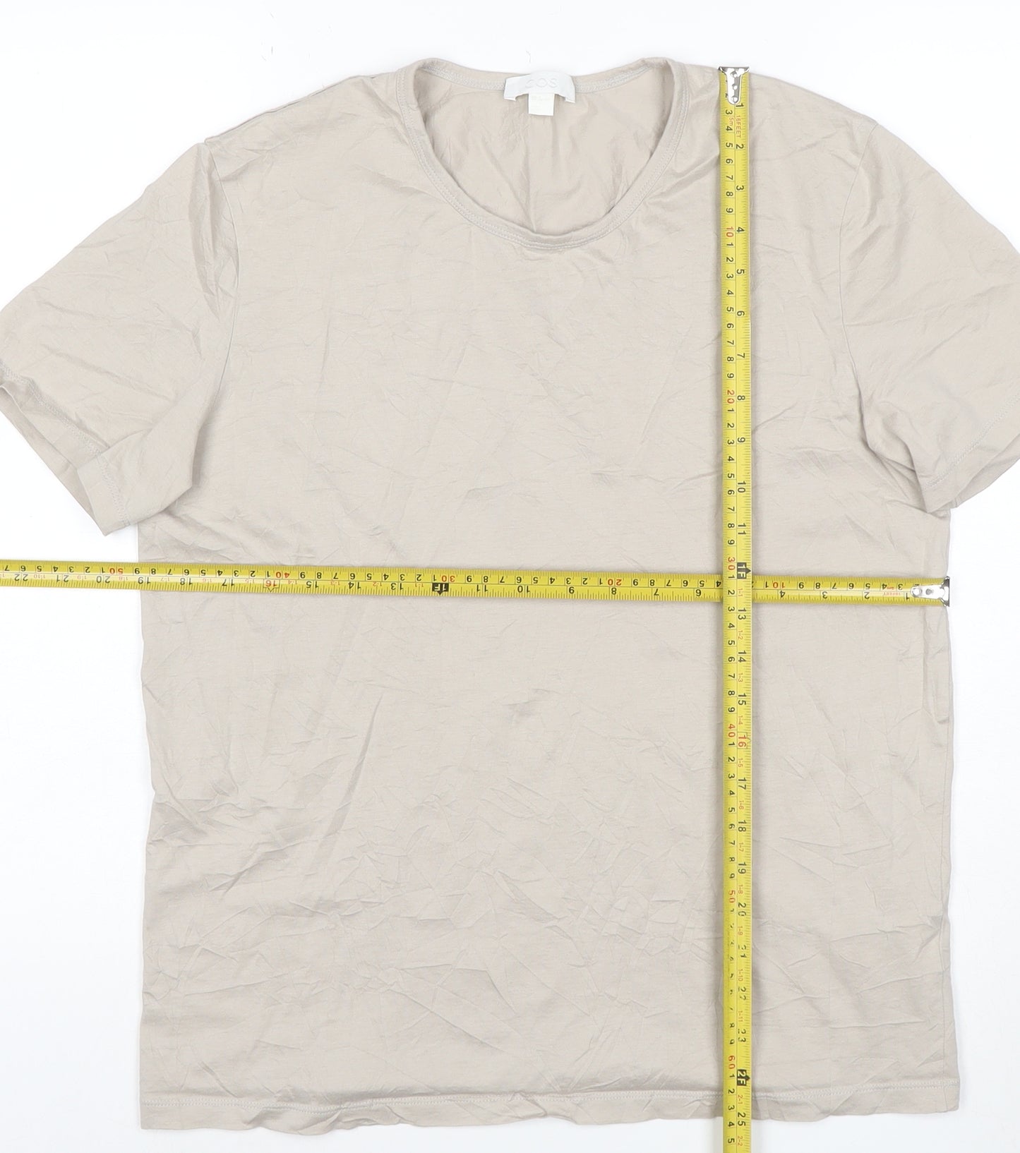 COS Men’s Beige Cotton Crew Neck Short Sleeve T-Shirt Size M