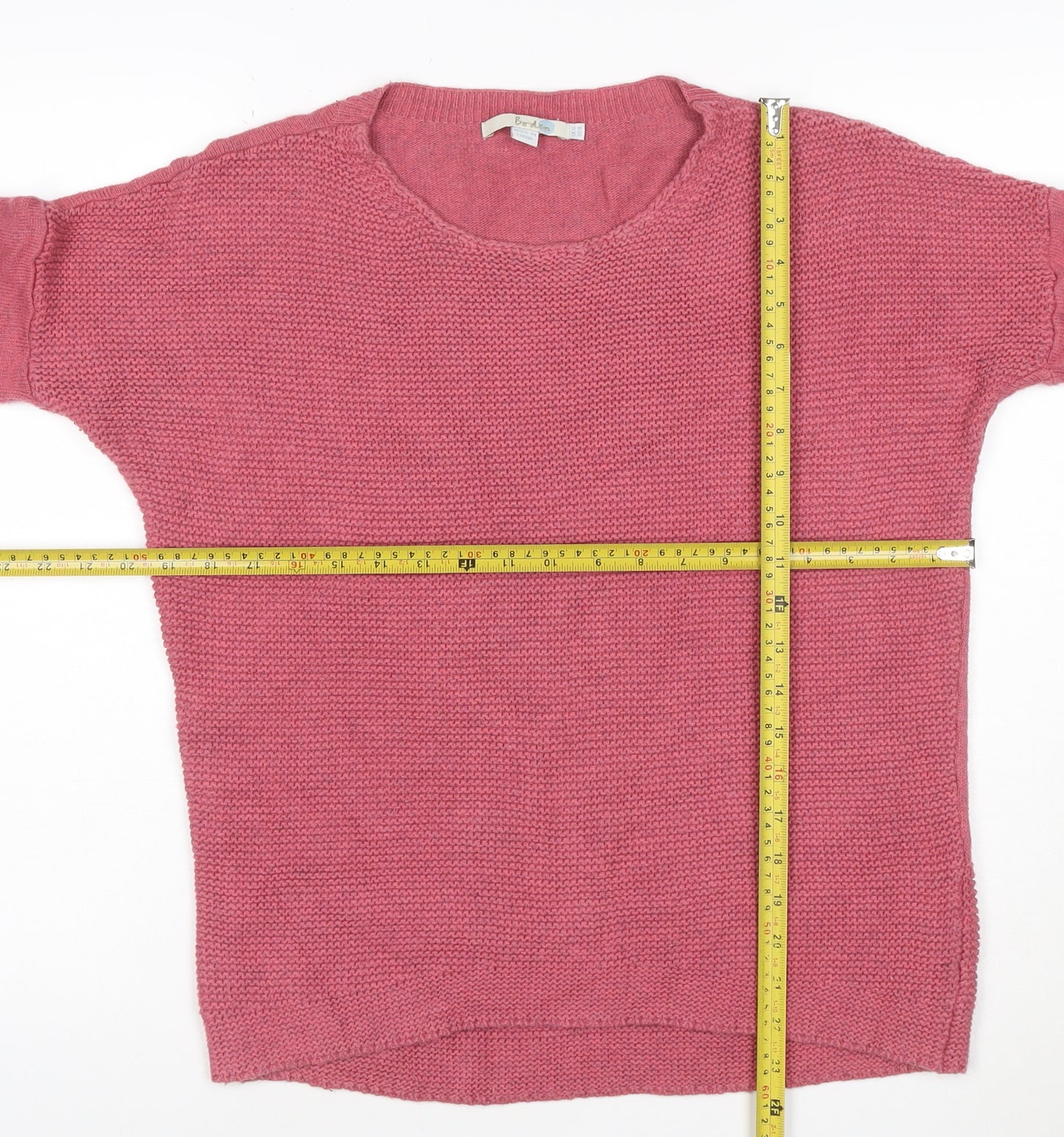 Boden Women Pink Crew Neck Long Sleeve Cotton Cashmere Jumper Size 12