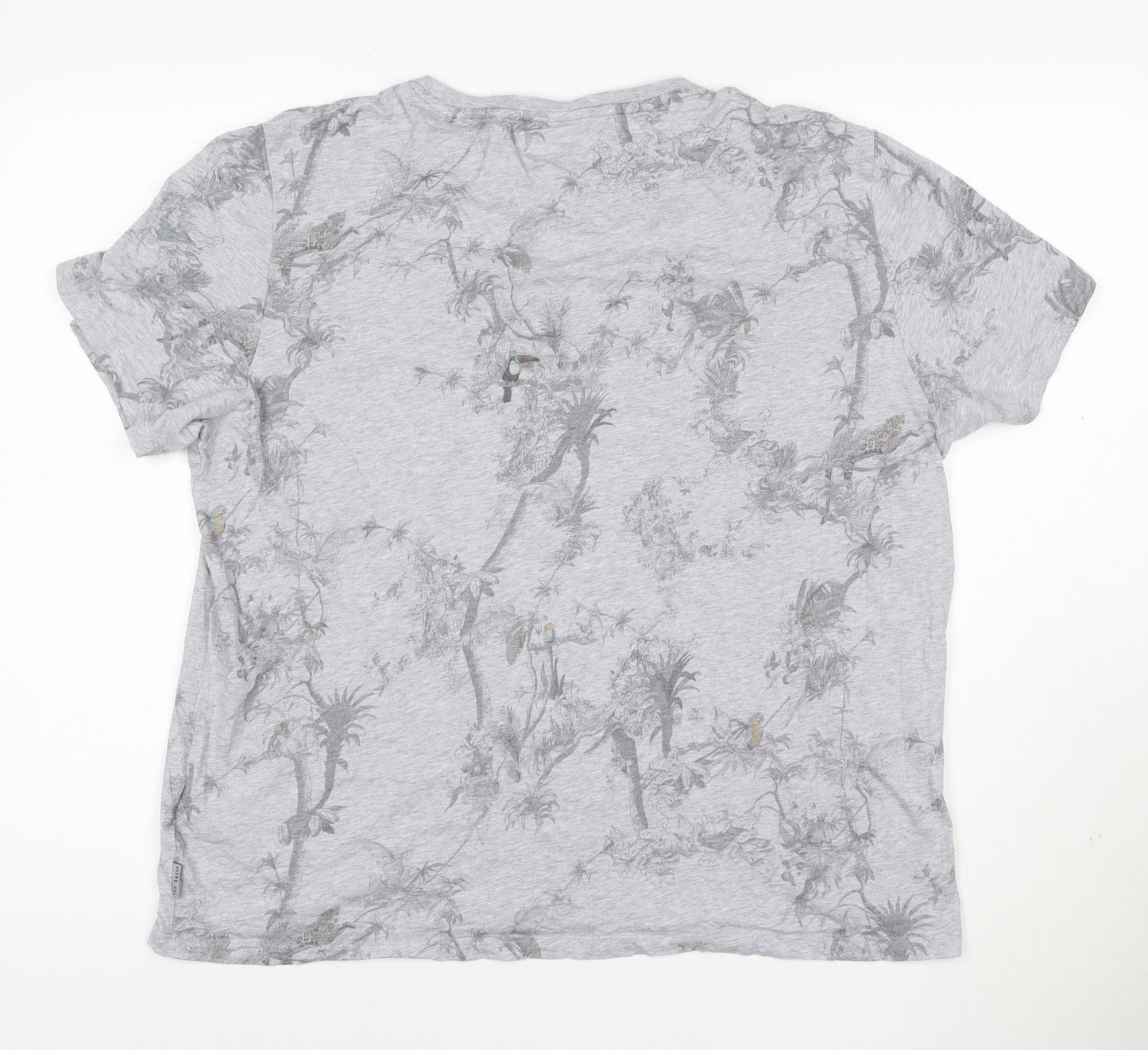Ted Baker London Men's Grey Bird Print Crew Neck Cotton T-Shirt Size 6 (XXL)
