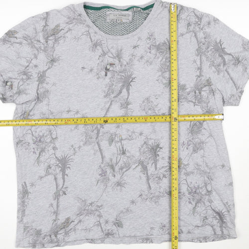 Ted Baker London Men's Grey Bird Print Crew Neck Cotton T-Shirt Size 6 (XXL)