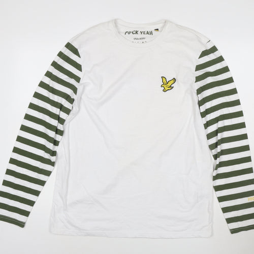 Lyle & Scott Men’s White Green Striped Long Sleeve T-Shirt XL