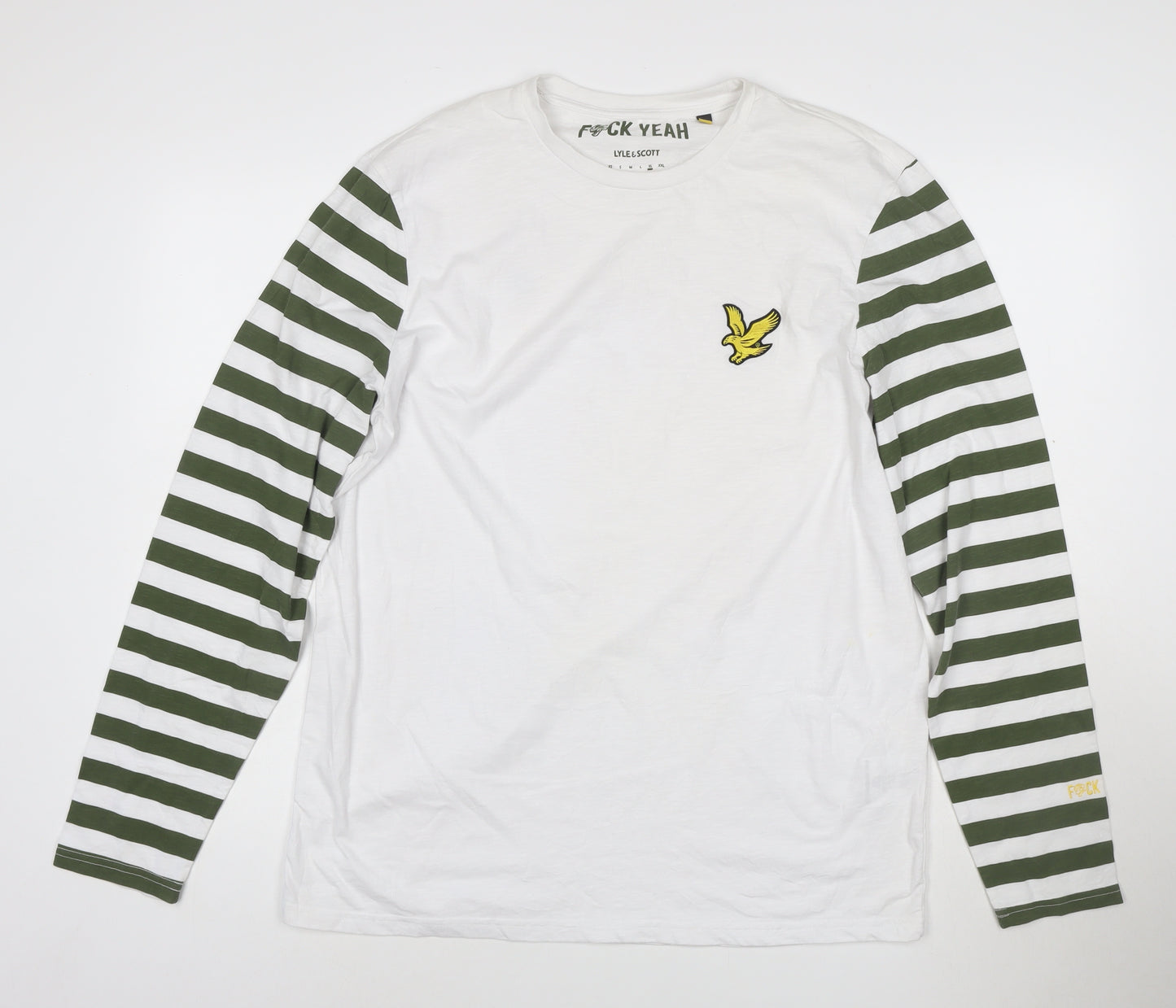 Lyle & Scott Men’s White Green Striped Long Sleeve T-Shirt XL