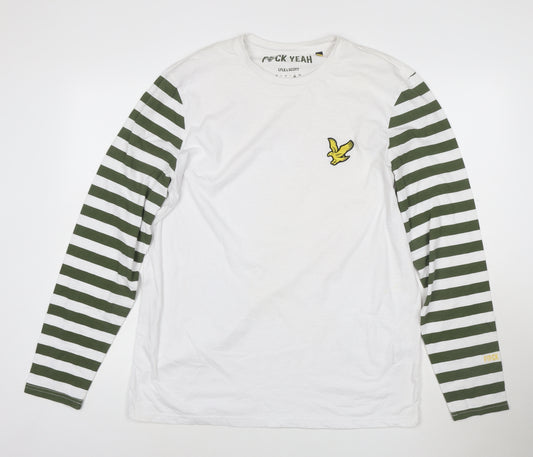 Lyle & Scott Men’s White Green Striped Long Sleeve T-Shirt XL