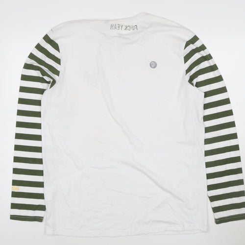 Lyle & Scott Men’s White Green Striped Long Sleeve T-Shirt XL