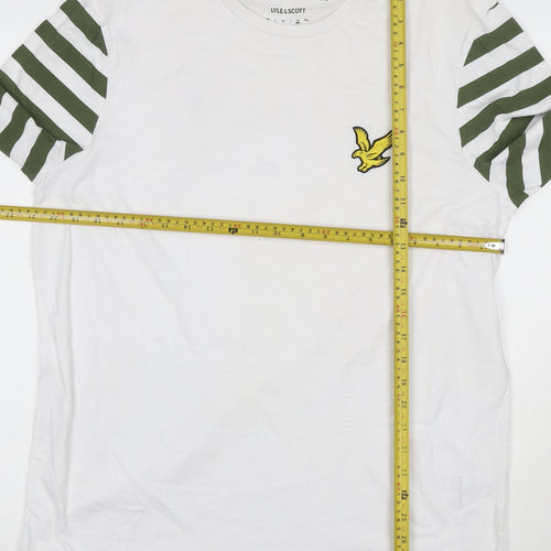 Lyle & Scott Men’s White Green Striped Long Sleeve T-Shirt XL