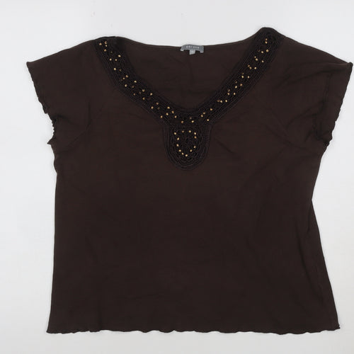 Marks and Spencer Per Una Women's Brown Beaded V-Neck Tunic Blouse Size 18