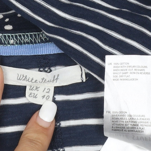 White Stuff Women’s Blue Striped Cotton T-Shirt Size 12