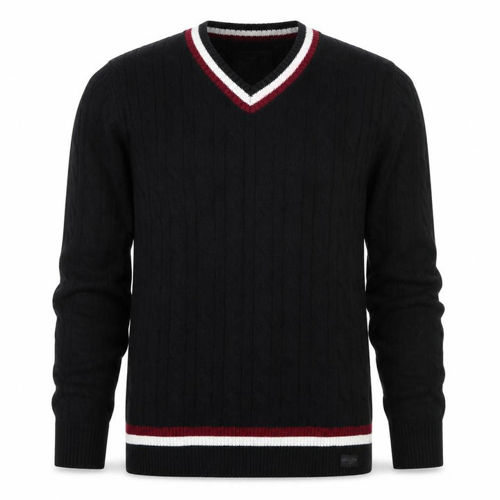 Hollister Men's Black Cable-Knit V-Neck Jumper Size S