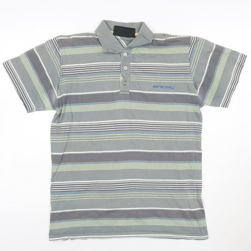 Animal Mens Grey Striped Cotton Polo Shirt Size S Regular Fit