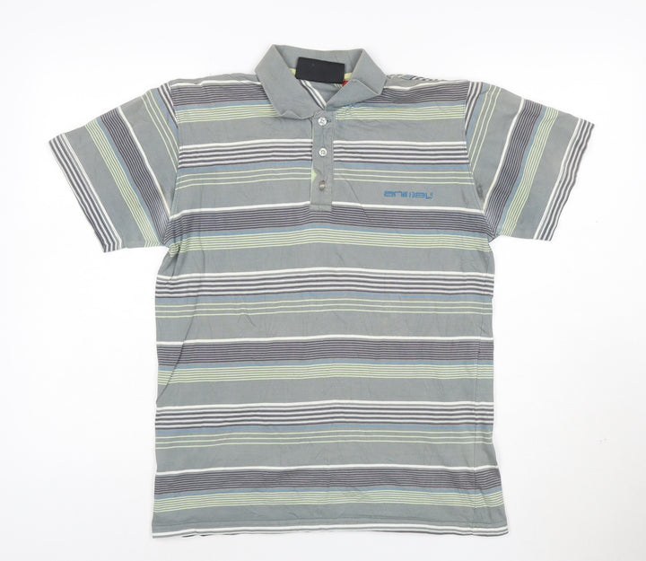 Animal Mens Grey Striped Cotton Polo Shirt Size S Regular Fit