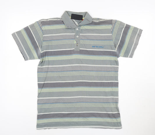 Animal Mens Grey Striped Cotton Polo Shirt Size S Regular Fit