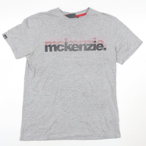 McKenzie Men’s Grey Logo Crew Neck Short Sleeve Cotton T-Shirt M